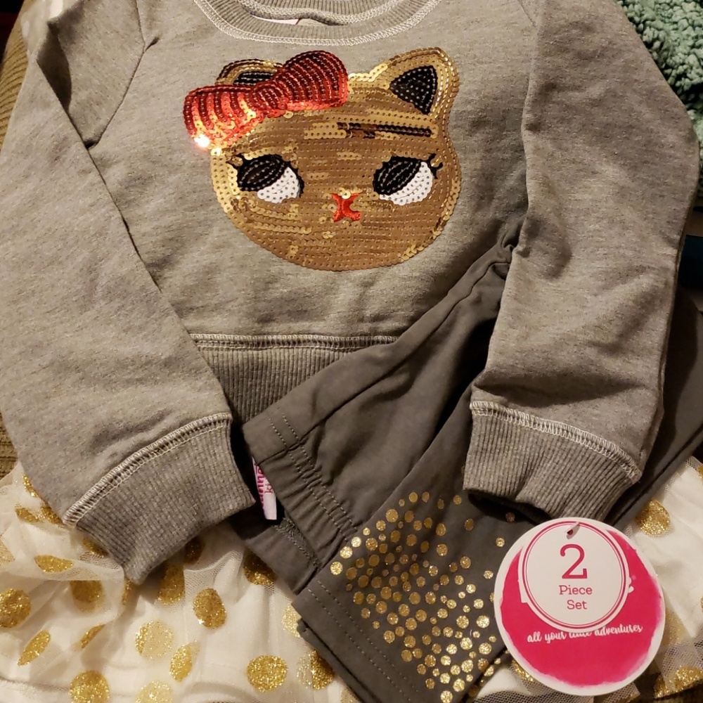 Nanette Kids 2 Piece Sequined Kitty Cat Set